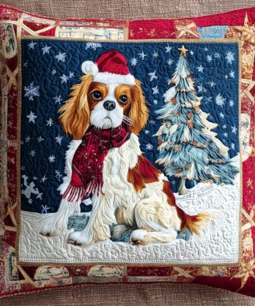 Jolly King Charles Quilted Pillow Cover — Regal Cavalier Dog Decorative Throw Pillowcase For Classic Holiday & Living Room Accents