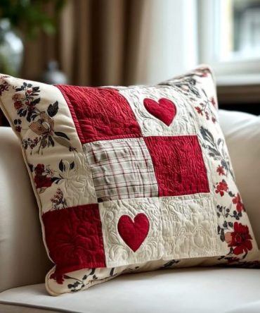 Seasonal Heart Charm Quilted Decorative Pillow Cover — Festive Heart Accent Throw Pillow Case For Holiday & Year-Round Romance