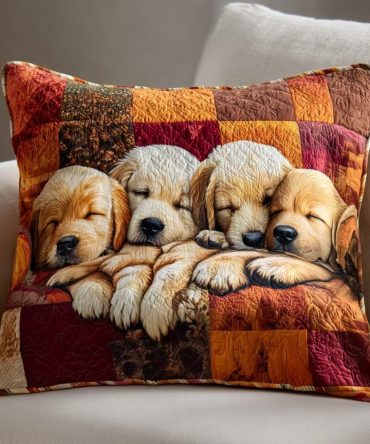 Golden Retriever Puppy Quilted Decorative Pillow Case — Adorable Pet-Themed Throw Pillow Cover For Nursery & Dog Lovers, Limited Stock