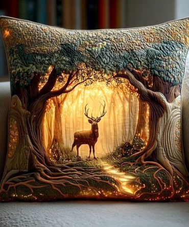 Woodland Deer Quilted Throw Pillow Cover — Rustic Buck & Forest Motif For Cabin, Lodge & Country Living, Soft Cotton Blend, Reversible