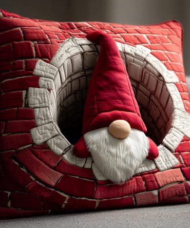Whimsical Magic Gnome Quilted Throw Pillow Cover — Charming Cottage Accent Cushion Case For Cozy Home & Gifts