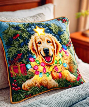 Twinkle Light Golden Quilted Throw Pillow Cover - Shimmering Festive Design, Quilted Comfort, Decorative Accent For Living Spaces