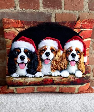 Holiday King Charles Quilted Throw Pillow Cover - Regal Festive Portrait, Quilted Luxury Texture, Elegant Seasonal Accent For Home