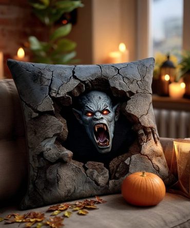 Howl Of The Damned Quilted Pillow Cover — Horror-Themed Gothic Decorative Throw Pillowcase For Halloween Parties & Haunted House Displays