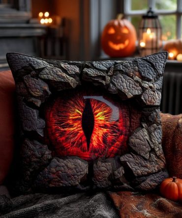 Demon Eye Quilted Pillow Cover - Bold Gothic Throw Pillow Case With Eye Motif, Heavy-Quilted Accent, Zippered Decorative Cover