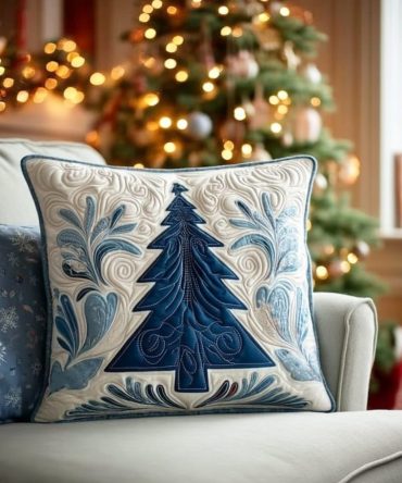 Winter Pines Quilted Pillow Cover — Cozy Evergreen Holiday Decorative Throw Pillowcase For Cabin, Mantel & Seasonal Living Room Styling