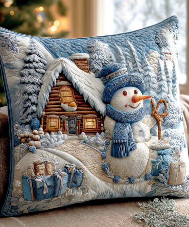 Winter Frost Glow Quilted Holiday Pillow Cover - Snowflake Frost Decorative Throw Cushion For Seasonal Home & Mantel