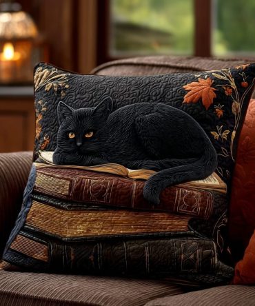 Golden Whiskers Quilted Cat Pillow Cover - Elegant Metallic Feline Decorative Throw Cushion For Modern Home & Gifts