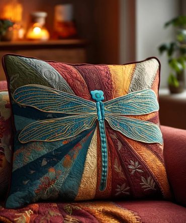 Golden Horizon Embroidered Quilted Pillow Cover — Luxury Decorative Throw Pillowcase For Living Room, Bedroom & Farmhouse