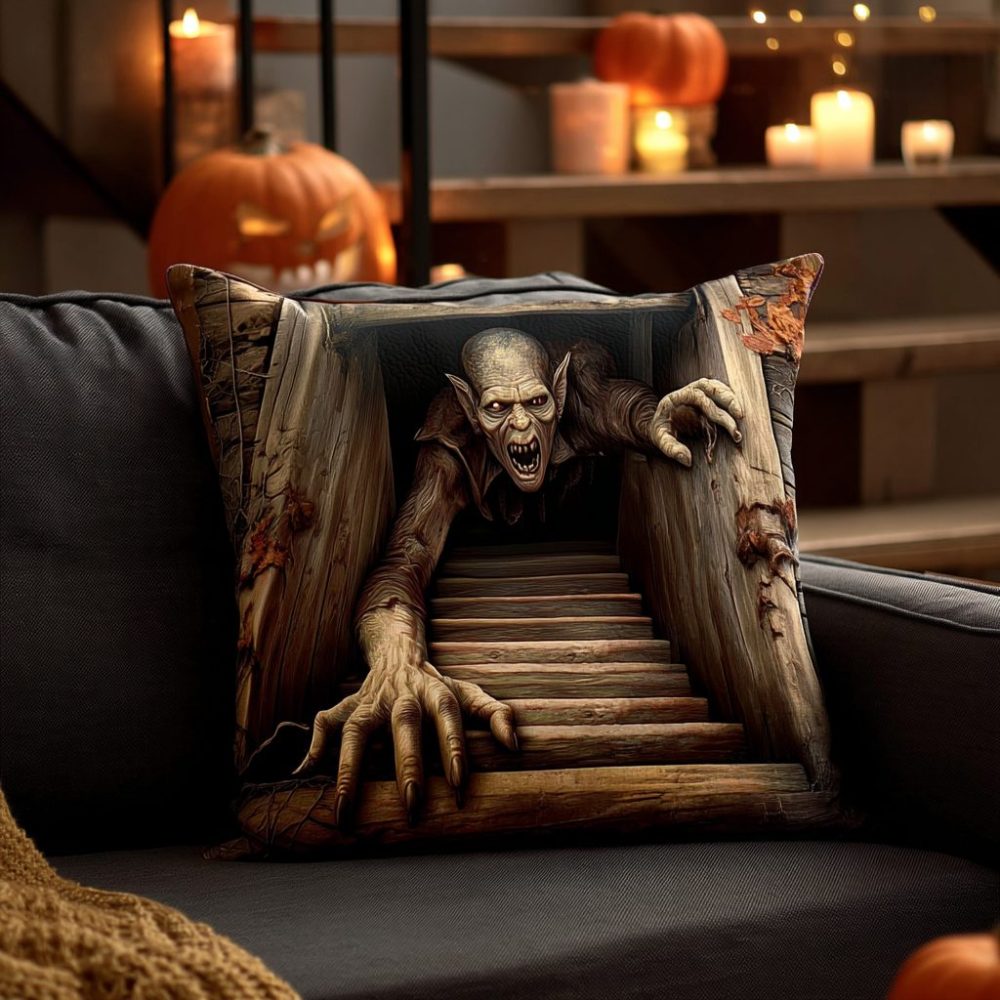 Creeping Ghoul 3D Quilted Throw Pillow Cover - Spooky Halloween Design, Realistic 3D Print, Quilted Accent For Haunted Décor