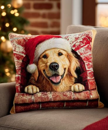 Golden Joy Quilted Throw Pillow Cover - Charming Golden Pet Portrait, Plush Quilting, Heartfelt Gift & Stylish Home Accent