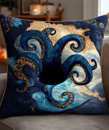 Abyss Tentacles Quilted Throw Pillow Cover - Dramatic Deep-Sea 3D Design, Ultra-Realistic Tentacle Print, Textured Quilting Accent