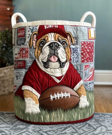 Touchdown Bulldog Spirit Quilted Laundry Hamper — Team Pride Storage Basket With Durable Fabric, Reinforced Handles & Foldable Convenience