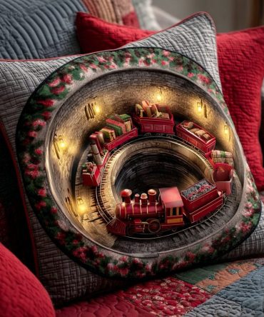 Gift Tunnel Express Quilted Pillow Cover - Festive 3D Holiday Decorative Throw Cushion For Christmas Decor & Gifts