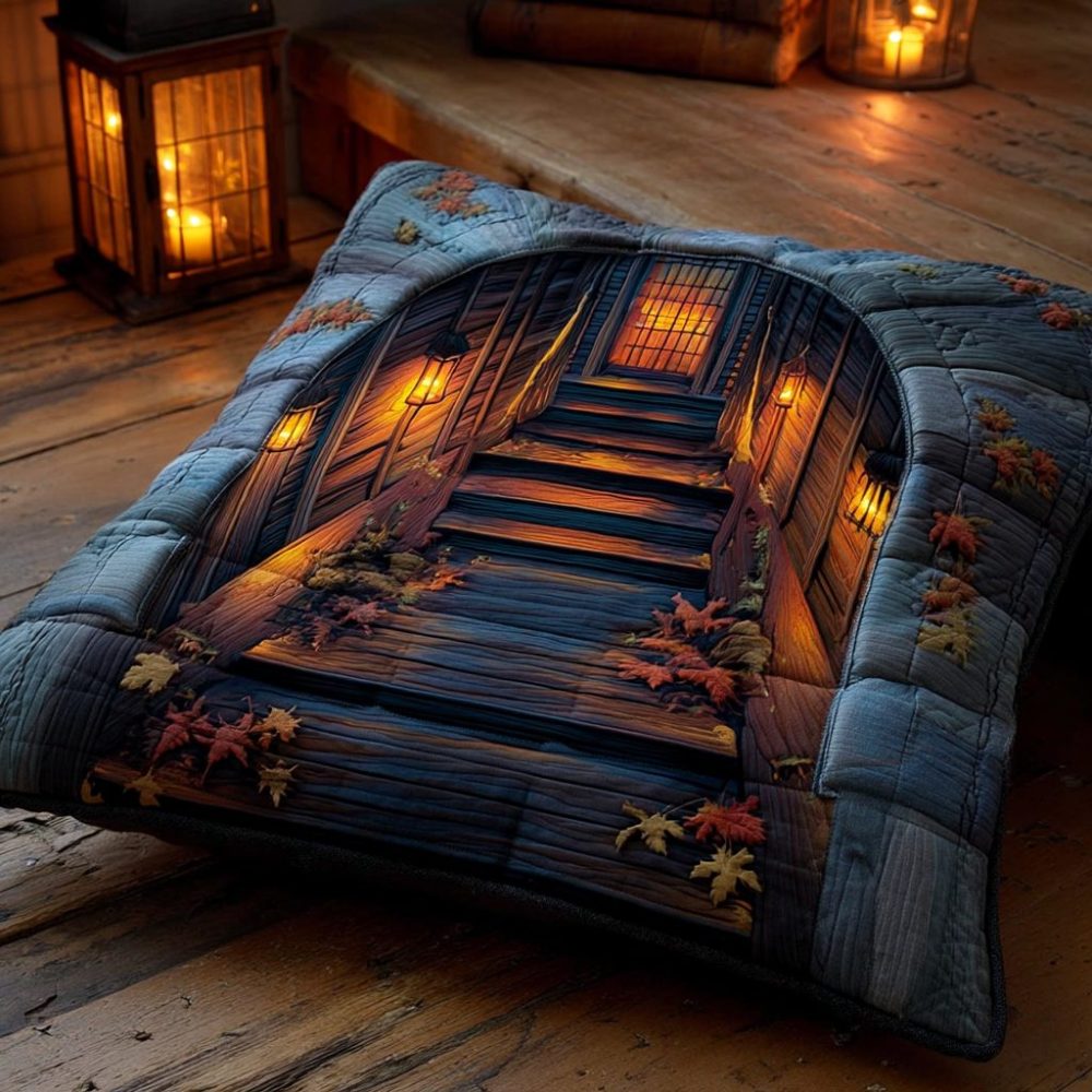 Haunted Lantern Cellar Quilted Pillow Cover — 18X18In Spooky Lantern Halloween Throw, Moody Gothic Home Accent, Durable Cotton-Blend