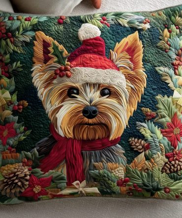 Dashing Yorkie Quilted Throw Pillow Cover — Charming Yorkshire Terrier Decorative Pillow Case For Dog Lovers, Sofa & Pet-Friendly Spaces