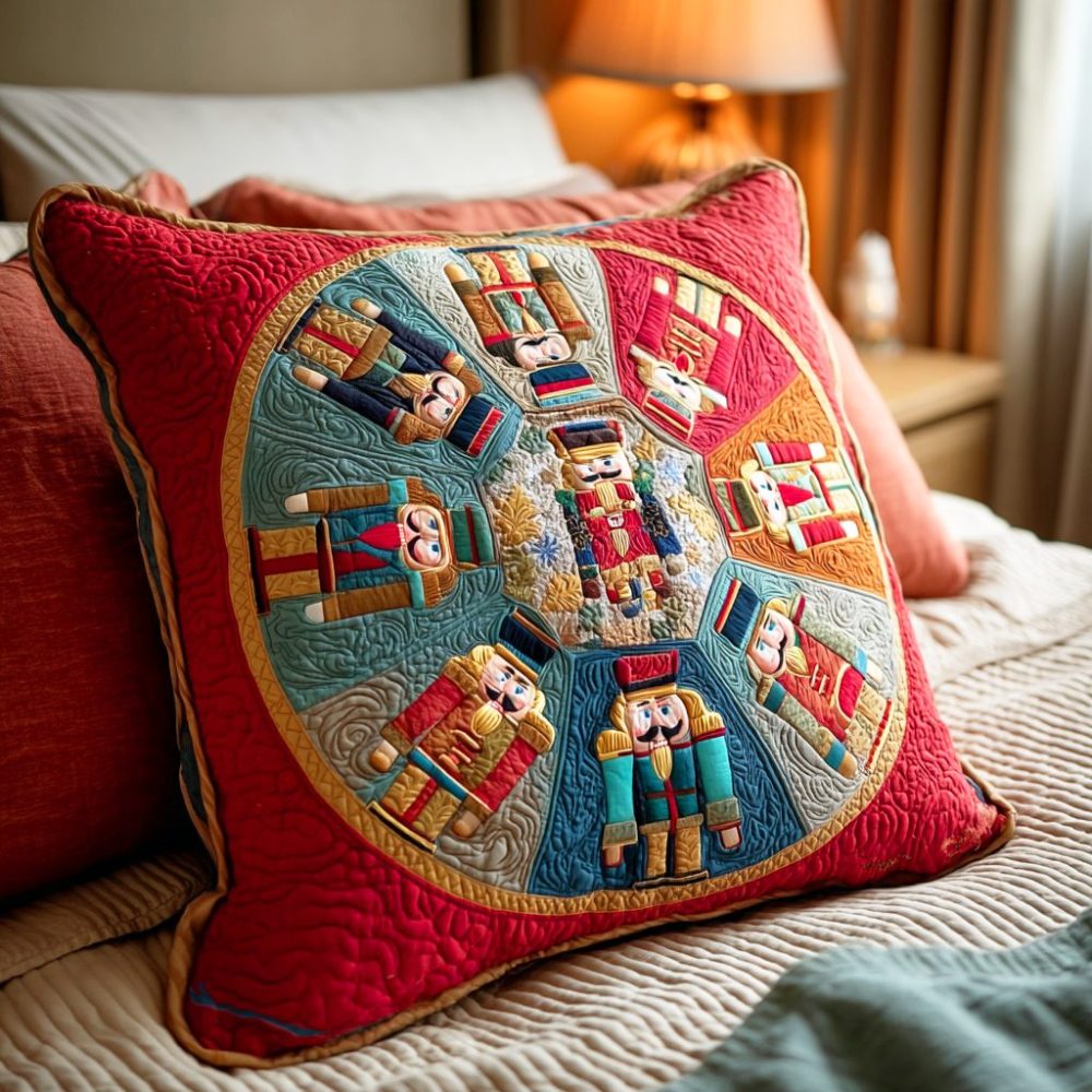 Elegant Festive Parade Quilted Pillow Cover — Luxury Holiday Throw Pillow Case For Sofa & Bedroom, Soft Quilted Sham, Zipper Closure, Seasonal Decor