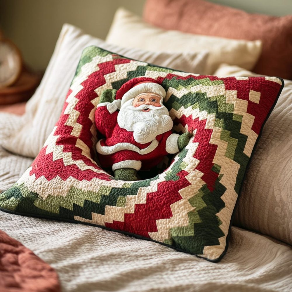 Santa Journey Quilted Decorative Pillow Cover — Festive Christmas Scene, Soft Quilted Microfiber, Hidden Zipper For Easy Holiday Styling