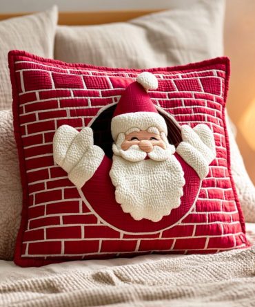 Santa Night Quilted Festive Pillow Cover — Classic Santa Illustration, Cozy Quilted Accent For Christmas Mantel, Sofa & Bedroom Styling