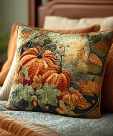 Harvest Pumpkin Quilted Pillow Cover — Rustic Autumn Accent, Soft Textured Microfiber With Zipper, Perfect For Fall Living Room & Porch Décor