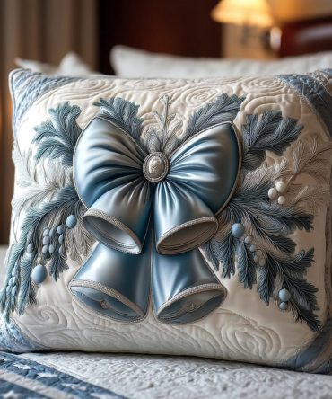 Yuletide Bell Glow Quilted Christmas Pillow Cover — Elegant Bell Motif, Luxurious Quilting For Festive Living Room & Holiday Displays