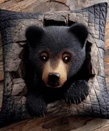 Festive 3D Bear Quilted Throw Pillow Cover - Holiday Decorative Accent, Soft Quilted Fabric, Zippered Case For Couch & Bed