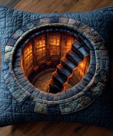 Hidden Library Portal Quilted Pillow Cover - Magical Book Nook Throw Pillow Case, Fantasy Quilted Accent For Reading Rooms, Zippered