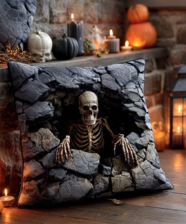Grave Escape Quilted Throw Pillow Cover - Gothic Cemetery Accent Decorative Case For Haunted Home & Halloween