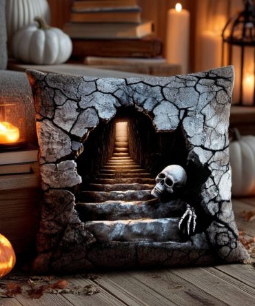 Tomb Descent Quilted Throw Pillow Cover - Ancient Ruins Decorative Case For Dark Home Decor & Statement Accent