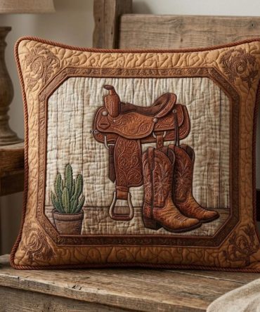 Western Cowboy Boots Quilted Throw Pillow Cover — Rustic Ranch Accent For Living Room, Farmhouse Bedding, Durable & Machine-Washable