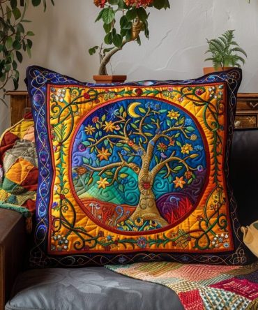 Stunning Tree Of Life Quilted Pillow Cover - Eye-Catching Boho Throw Pillowcase, Luxe Decorative Cushion For Stylish Living Spaces