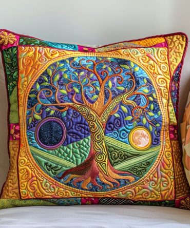 Intricate Tree Of Life Quilted Pillow Cover - Detailed Bohemian Throw Pillowcase, Textured Decorative Cushion For Modern Homes