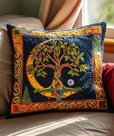 Lively Vibrant Tree Of Life Quilted Pillow Cover - Colorful Boho Throw Pillowcase, Cheerful Decorative Cushion For Home Refresh