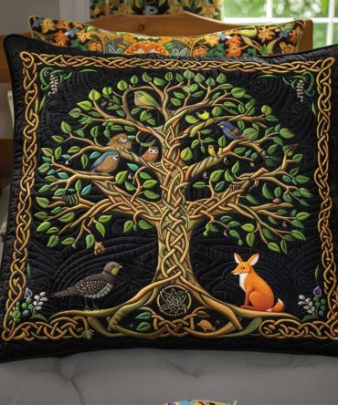 Premium Celtic Tree Of Life Quilted Pillow Cover - Soft Boho Throw Pillowcase For Sofa, Bed & Living Room Home Decor Accent