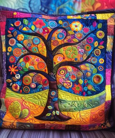 Radiant Tree Of Life Quilted Pillow Cover - Luxurious Boho Throw Pillowcase, Soft Decorative Accent For Modern Home Interiors