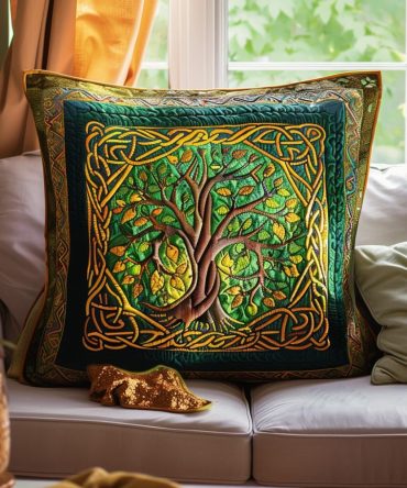 Vibrant Tree Of Life Quilted Pillow Cover - Bold Bohemian Throw Pillowcase For Sofa, Bed & Colorful Home Styling
