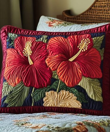 Tropical Charm Quilted Pillow Cover — Exotic Floral & Leaf Sham, Lightweight Cotton-Blend Decorative Pillowcase For Vibrant Coastal & Boho Spaces