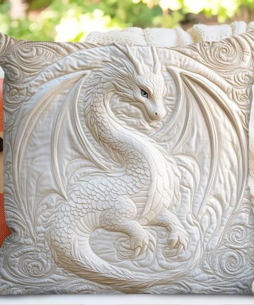 Celestial Dragon Quilted Decorative Pillow Cover — Mythical Dragon & Stars Motif, Luxurious Quilting, Cotton-Blend Accent For Statement Decor