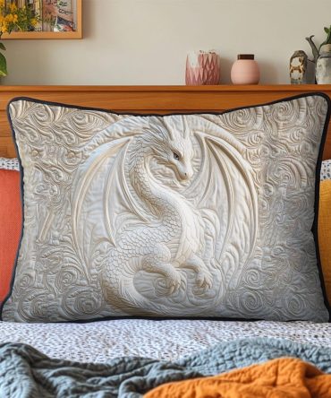 Handcrafted Celestial Dragon Quilted Pillow Cover — Mythic Decorative Pillowcase For Bedroom, Fantasy Home Decor, Machine-Washable