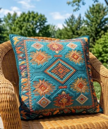 Turquoise Mesa Quilted Pillow Cover — Southwestern Style Throw Pillowcase With Bold Teal Tones And Stitched Texture For Trendy Home Accents