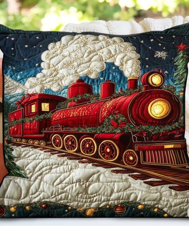 Snowbound Train Quilted Pillow Cover — Festive Train-Themed Holiday Pillowcase For Kids’ Rooms & Seasonal Displays