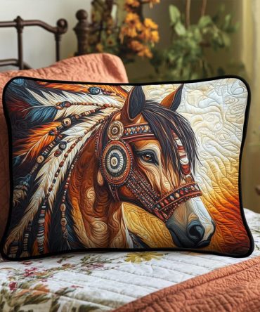 Mystic Mustang Quilted Pillow Sham, Western Equestrian Throw Pillow Cover For Rustic & Ranch Decor, Horse Motif, Durable & Washable
