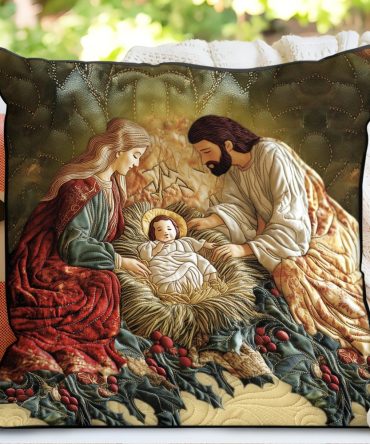 Nativity Peace Quilted Pillow Cover — Holiday-Inspired Religious Decorative Pillowcase With Serene Scene, Soft Durable Fabric, Machine Washable