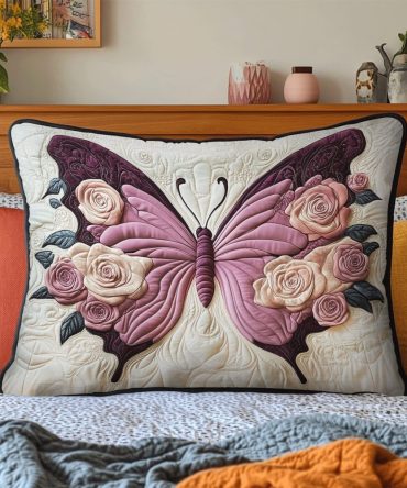 Golden Flutter Quilted Pillow Cover — Elegant Metallic Butterfly Accent Sham, Soft Quilting, Premium Fabric & Easy Care For Luxe Rooms