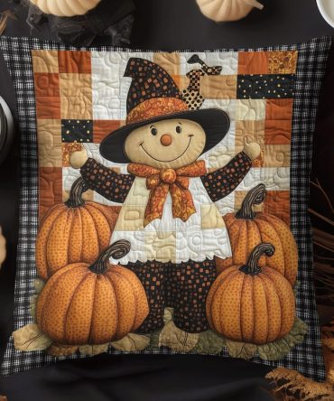 Happy Harvest Scarecrow Quilted Throw Pillow Cover - Autumn Farmhouse Accent, Durable Decorative Pillowcase For Thanksgiving & Fall