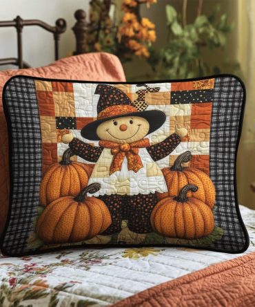 Happy Harvest Scarecrow Quilted Pillowcase Cover — Rustic Fall Decorative Pillow Sham With Festive Scarecrow Motif, Quilted Autumn Accent