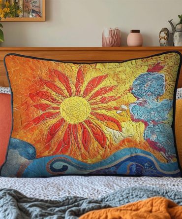 Sunset Blossom Quilted Pillow Cover — Warm Floral Decorative Sham, Sunset Palette Quilting, Soft Durable Fabric & Easy Machine Care