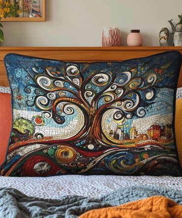 Ancient Wisdom Quilted Pillow Cover — Heritage Motif Decorative Sham, Rich Textured Quilting, Durable Fabric For Timeless Classic Décor