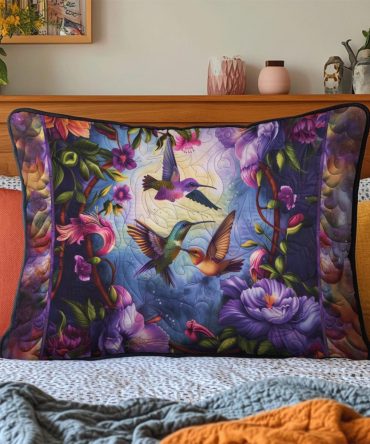 Dreamy Hummingbird Quilted Pillowcase — Botanical Accent Sham, Lightweight Quilting, Soft Touch, Fade-Resistant Decorative Cover