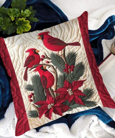 Crimson Wings Premium Quilted Pillow Cover - Elegant Red Bird Motif, Soft Durable Throw Pillowcase For Home Decor
